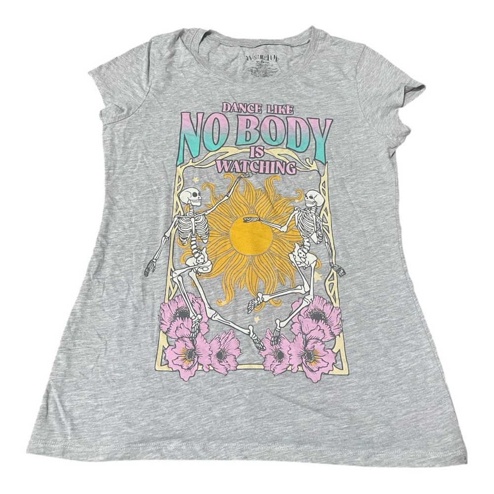 Gray Graphic Tee with Skeleton Design